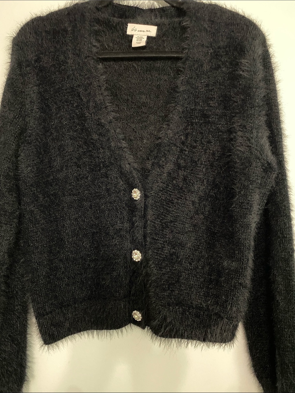 Oversized Fuzzy Button Cardigan in Black XXS